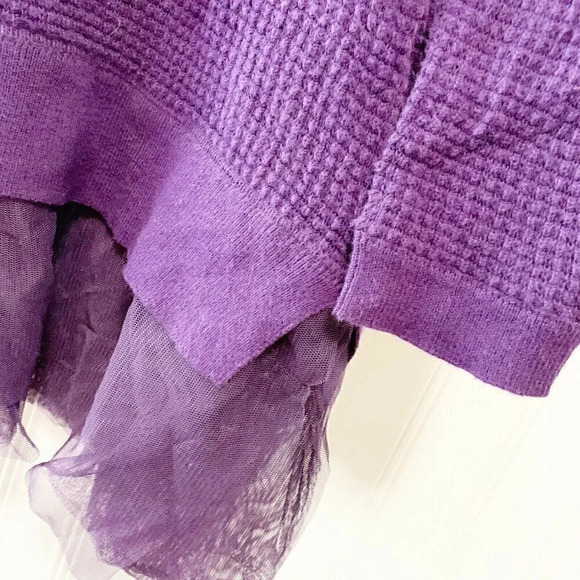 LOGO Cotton Cashmere Waffle Sweater With Tulle Hem - Picture 3 of 5